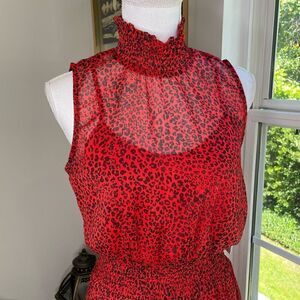 Nanette Lepore Red Leopard Print High Low Dress 6 NWT